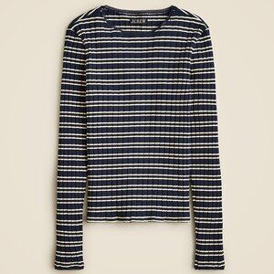 NWT J.Crew Pointelle Long Sleeve Tee in Navy Ivory Stripe